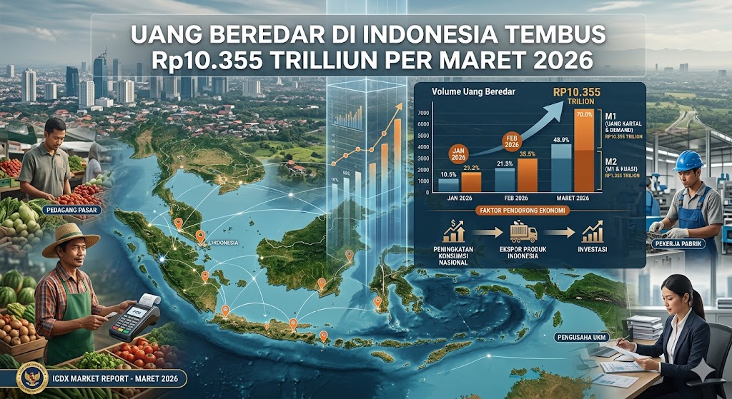 Uang Beredar di Indonesia Tembus Rp10.355 Triliun per Maret 2026