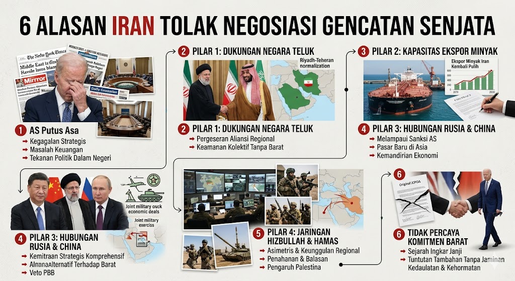 6 Alasan Iran Tolak Negosiasi Gencatan Senjata, dari AS Putus Asa hingga 4 Pilar Teheran