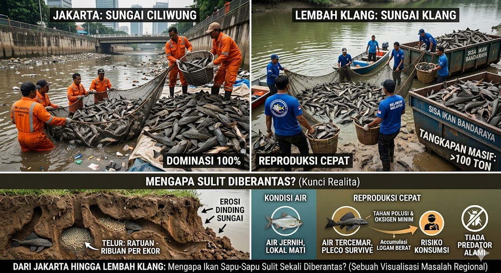 Dari Jakarta hingga Lembah Klang: Mengapa Ikan Sapu-Sapu Sulit Sekali Diberantas?